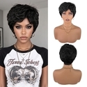 Short Fluffy Black Synthetic Wig With Cap