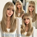 Light brown Golden Blunt Bangs Long Wavy Cosplay Wig High-Temperature Fiber