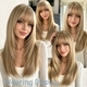 Light brown Golden Blunt Bangs Long Wavy Cosplay Wig High-Temperature Fiber