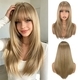 Light brown Golden Blunt Bangs Long Wavy Cosplay Wig High-Temperature Fiber