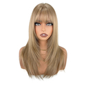 Light brown Golden Blunt Bangs Long Wavy Cosplay Wig High-Temperature Fiber