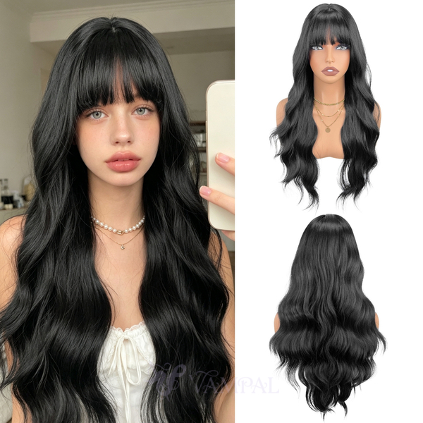 Fluffy Big Wavy Long Curly Wig Natural Multi-Color Full-Head Cap