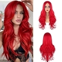 Red Long Curly Big Wavy Bright Red Synthetic Wig