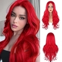 Red Long Curly Big Wavy Bright Red Synthetic Wig