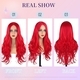 Red Long Curly Big Wavy Bright Red Synthetic Wig