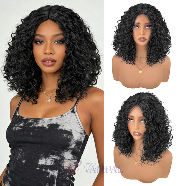 Short Curly Synthetic Wig With Middle Part