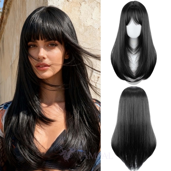Long Straight Slightly Curly Natural Highlighted Wig Cap
