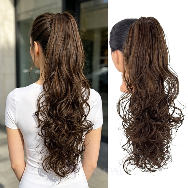 Long Curly Water Wave Drawstring Ponytail Wig