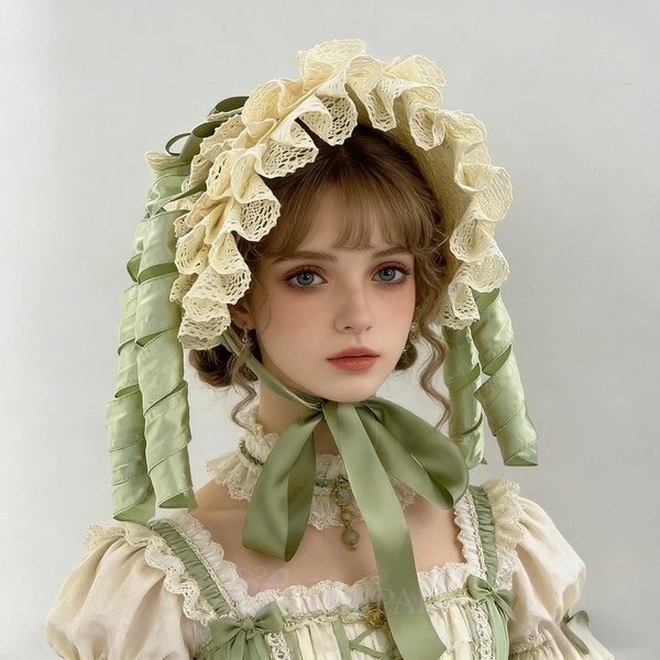 Lolita Curly Lace Straw Bonnet Hat