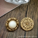 Vintage gold 2.1cm*2.1cm Retro Gold Round Button Pearl Stud Earrings With S925 Silver Posts