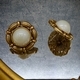 Vintage gold 2.1cm*2.1cm Retro Gold Round Button Pearl Stud Earrings With S925 Silver Posts