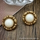 Vintage gold 2.1cm*2.1cm Retro Gold Round Button Pearl Stud Earrings With S925 Silver Posts
