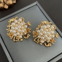 Brass gold-plated earrings Vintage Coral Pearl-Studded Earrings With 8K Gold Plating
