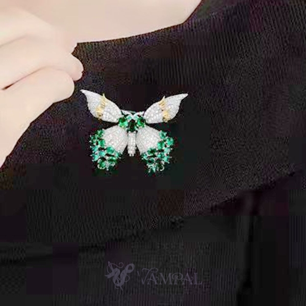 Two-tone real gold plating Two-Tone Butterfly Brooch With Colorful Zircon Inlay