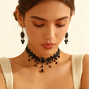 Lace choker + earrings [set] Vintage Black Lace Choker Necklace And Earring Set