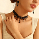Lace choker + earrings [set] Vintage Black Lace Choker Necklace And Earring Set
