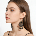 Retro Tassel Cutout Lace Gemstone Stud Earrings For Women
