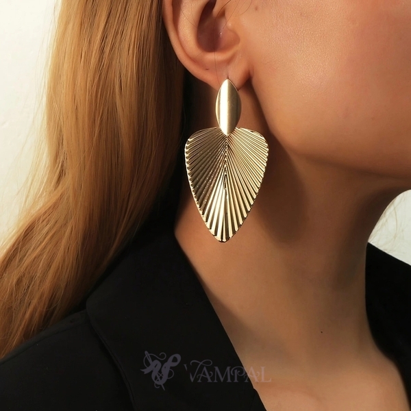 Gold Geometric Metal Leaf Stud Earrings