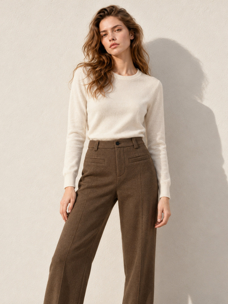 Double-Faced Wool High-Waist Straight-Leg Trousers