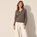 Kaschmir-Woll-Strick-Kapuzencardigan Damen