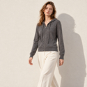 Kaschmir-Woll-Strick-Kapuzencardigan Damen