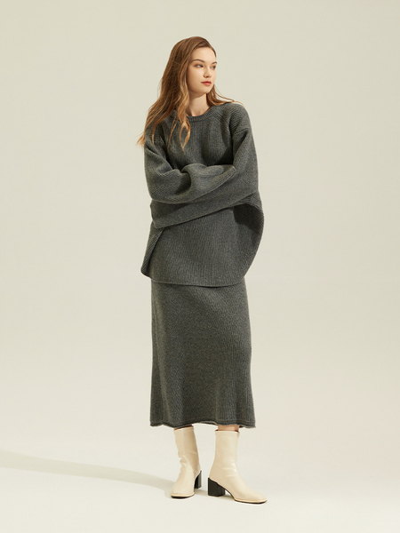 Brown Thick Cashmere Crewneck Knit Pullover Sweater