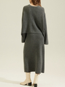 Brown Thick Cashmere Crewneck Knit Pullover Sweater