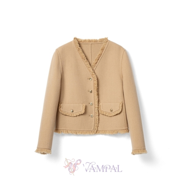 Double-Faced Wool V-Neck Short Jacket