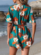 Printed Ruffle Sleeve Cross Neck Jumpsuit