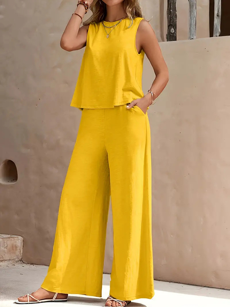 Damen Rundhals-Fledermausärmel-Zweiteiler Einfarbiges Freizeit-Outfit