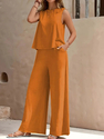 Damen Rundhals-Fledermausärmel-Zweiteiler Einfarbiges Freizeit-Outfit