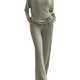 Ribbed V-Neck Top And Wide-Leg Pants Two-Piece Set