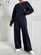 Women's Solid Color Crew Neck Sweatshirt And Sweatpants Two-Piece Set