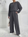 Women's Solid Color Crew Neck Sweatshirt And Sweatpants Two-Piece Set
