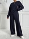 Women's Solid Color Crew Neck Sweatshirt And Sweatpants Two-Piece Set