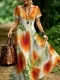 Retro-V-Ausschnitt-Kurzarm-Bedrucktes-Strandkleid