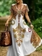 Retro-V-Ausschnitt-Kurzarm-Bedrucktes-Strandkleid