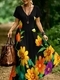 Retro-V-Ausschnitt-Kurzarm-Bedrucktes-Strandkleid
