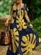 Retro-V-Ausschnitt-Kurzarm-Bedrucktes-Strandkleid