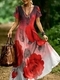 Retro-V-Ausschnitt-Kurzarm-Bedrucktes-Strandkleid