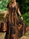 Retro-V-Ausschnitt-Kurzarm-Bedrucktes-Strandkleid