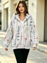 Deutscher Samt-Kapuze-Bedruckte-Jacke Damen Winter Lockerer Reißverschluss
