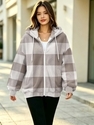 Deutscher Samt-Kapuze-Bedruckte-Jacke Damen Winter Lockerer Reißverschluss