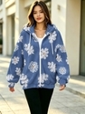 Deutscher Samt-Kapuze-Bedruckte-Jacke Damen Winter Lockerer Reißverschluss