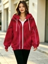 Deutscher Samt-Kapuze-Bedruckte-Jacke Damen Winter Lockerer Reißverschluss