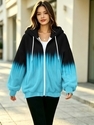 Deutscher Samt-Kapuze-Bedruckte-Jacke Damen Winter Lockerer Reißverschluss