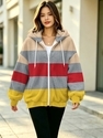 Deutscher Samt-Kapuze-Bedruckte-Jacke Damen Winter Lockerer Reißverschluss