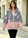 Deutscher Samt-Kapuze-Bedruckte-Jacke Damen Winter Lockerer Reißverschluss