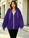 Deutscher Samt-Kapuze-Bedruckte-Jacke Damen Winter Lockerer Reißverschluss