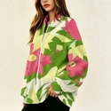 Colorful Plant Print German Velvet Zip Jacket For Women
